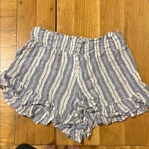 Blue and White Sparkle & Stripe Shorts  Frayed Hem + 2 replacement buttons